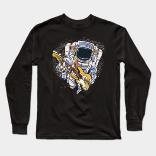 Spaceman in Space among the Stars and Planets with Guitar Long Sleeve T-Shirt